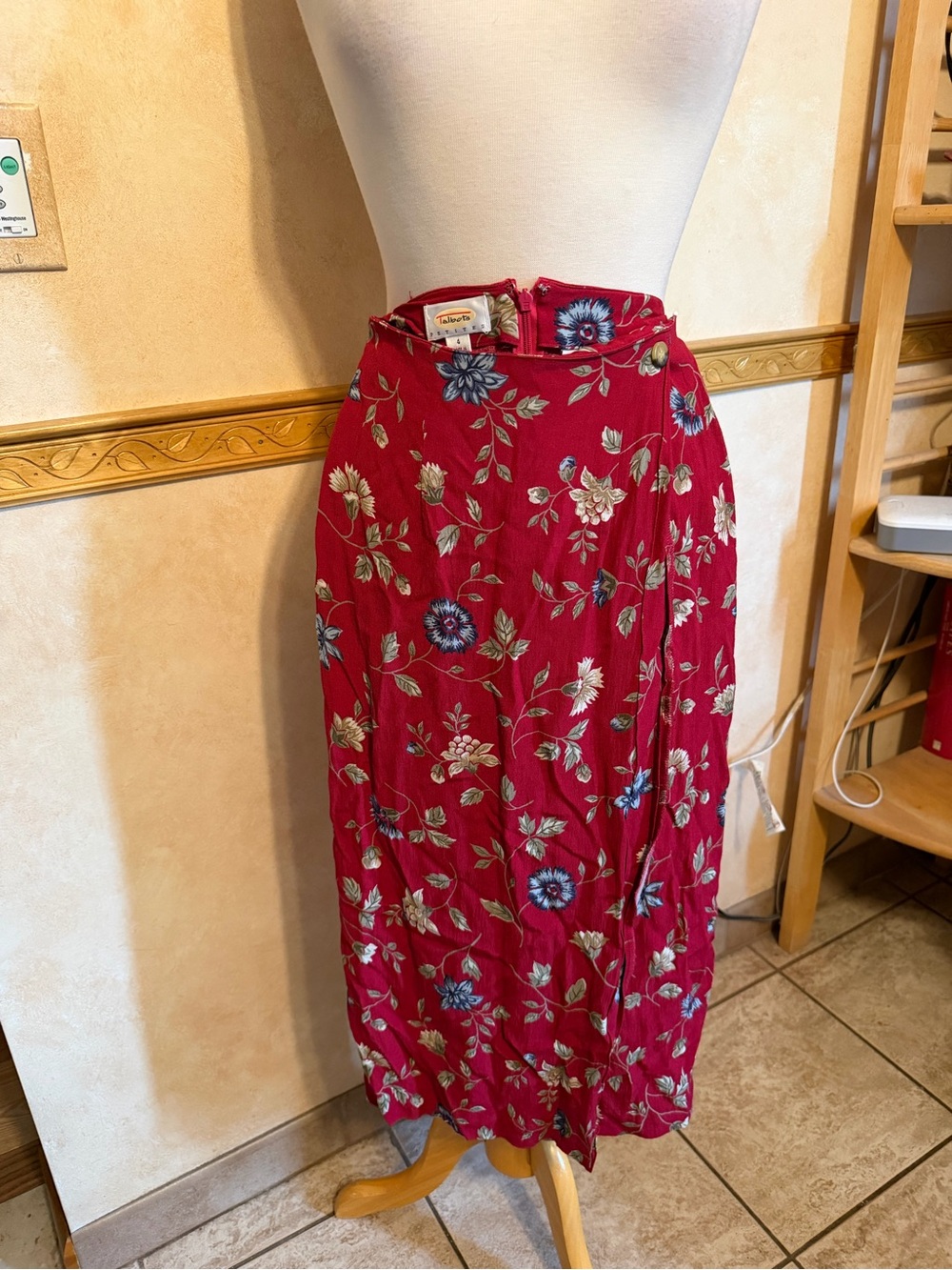 Talbots Vintage Red Floral Maxi Skirt - Women's Lightweight Wrap Style